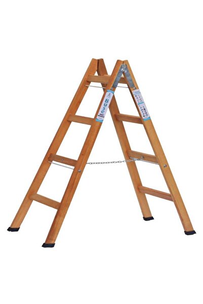 Genel Markalar 4 BASAMAKLI A TİPİ KATLANIR GÜRGEN AHŞAP MERDİVEN 140CM