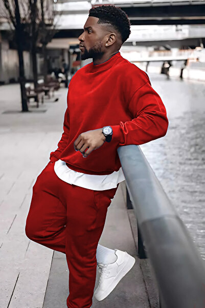 YAKAMEL Set de trening pentru bărbați, cu gât crewneck, din bumbac rasfățurat...