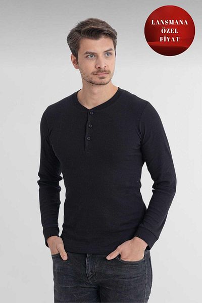 ERDEM İÇ GİYİM Erdem Black Buttoned Camisole Long Sleeve T-shirt 1126