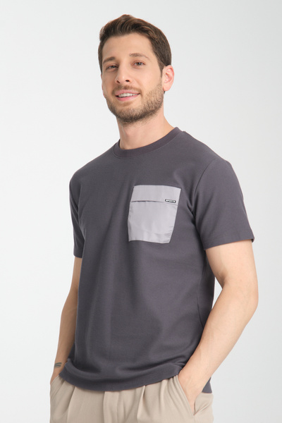 Frappoli Πλεκτό ανδρικό μπλουζάκι με λαιμόκοψη από 100% βαμβάκι