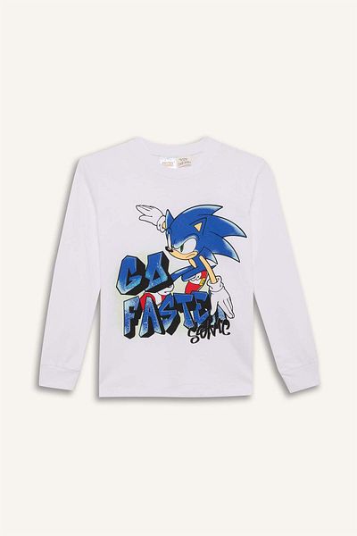 DeFacto Σετ πιτζάμες για αγόρια - Sonic Hedgehog Crew Neck μακρυμάνικο μπλουζάκι και μακρύ πάτο D5513a824wn