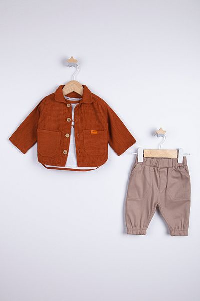 Favo Kids Baby Boy Corduroy Gabardine Trousers with Inner Body Pockets 3 Pieces Set