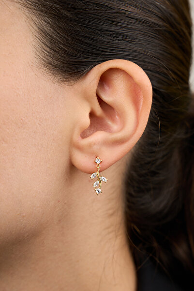 Elika Silver 925 Ayar Gümüş Sallantılı Baget Taşlı Dal Küpe