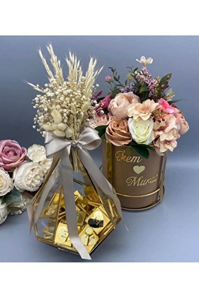 gifthomeshop Yapay Isteme Çiçeği Ve Isimli Söz Çikolatası Seti