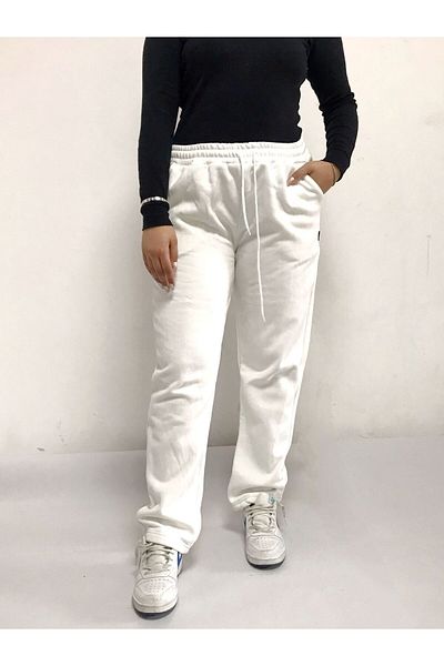 FUNSTYLE White Straight Leg Plus Size Winter Cotton Sweatpants