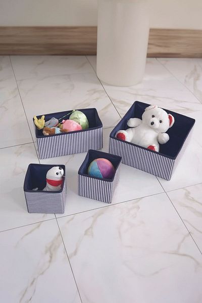 PRENDİ HOME 4-Piece Navy Blue Striped Drawer Organizer Set
