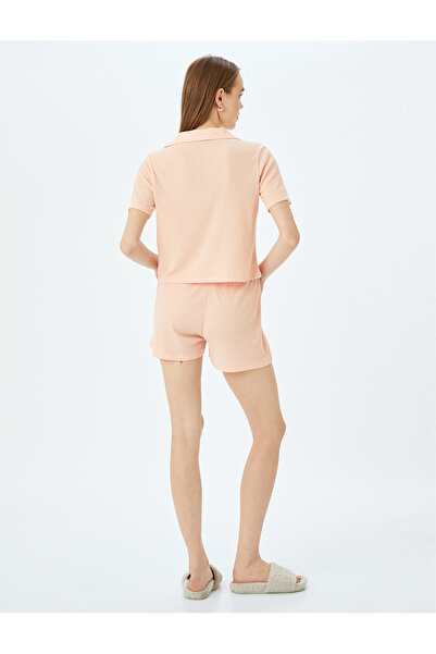 Koton Viskon Karışımlı Düğmeli Gömlek Yaka Şort Pijama Takımı