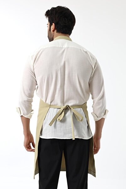 Bilenn Tekstil Barista Halter Apron with Kangaroo Pocket - Beige