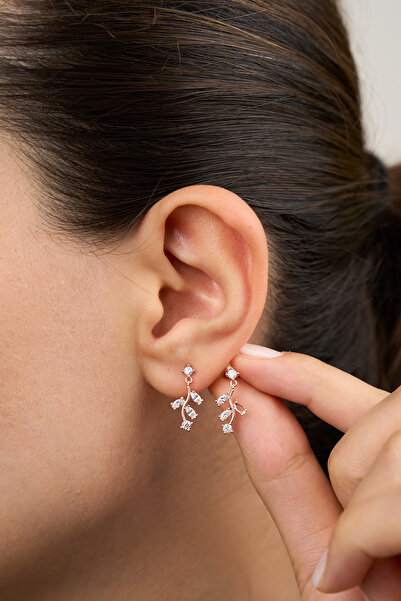 Elika Silver 925 Ayar Gümüş Sallantılı Baget Taşlı Dal Küpe