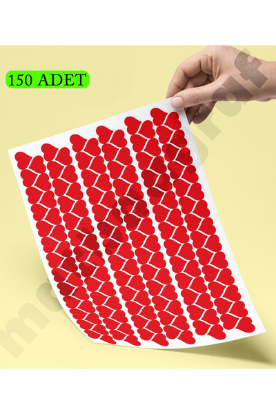 Matbaagraf 150 قطعة من ملصقات لاصقة على شكل قلب مقاس 2 سم باللون الأحمر لعيد الحب