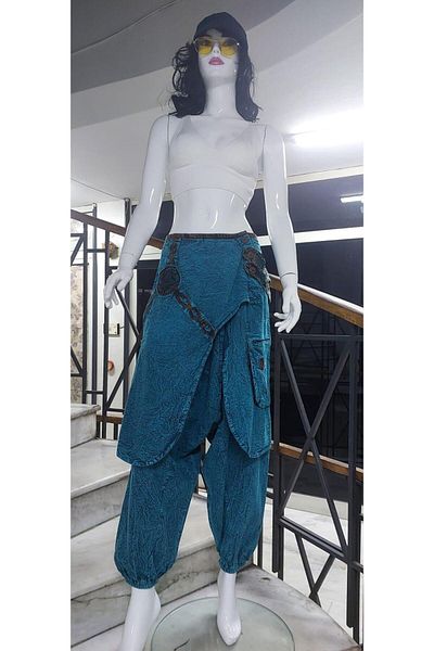 Bohem Stil Pantaloni largi unisex cu șapcă spălată autentică indiană