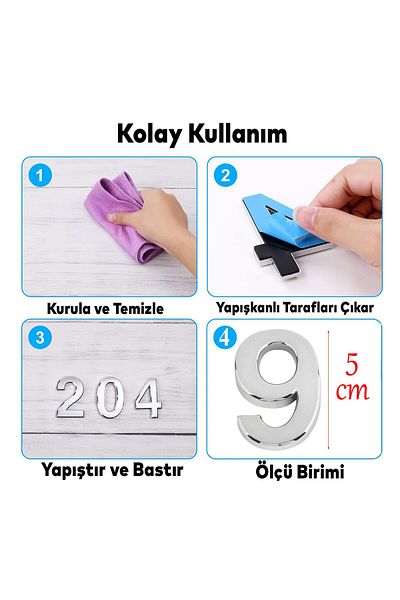 Badem10 Ușă de 50 mm de culoare cromată cu număr - 9 cifre numărul nouă 1 bucată