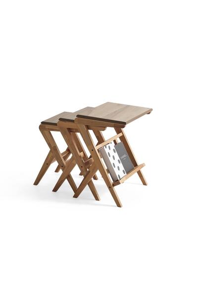 ReHome Magazin Üçlü Zigon Sehpa | Ceviz | Kayın Sehpa