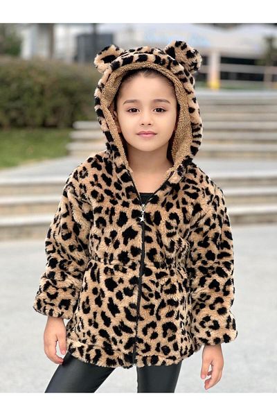 Ysferbutik Girl's Leopard Plush Coat