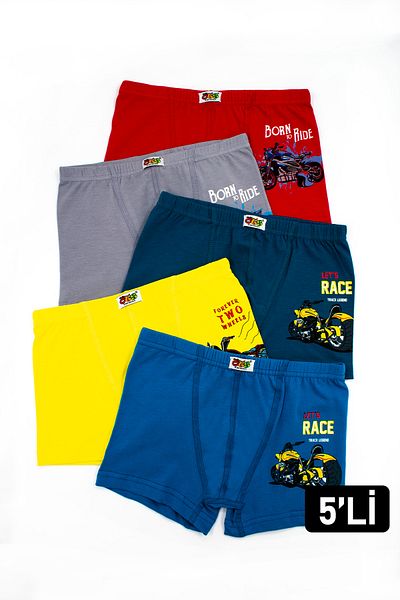 Öts Boy's Cotton Lycra 5-Piece Colorful Boxer Set - Motor Printed