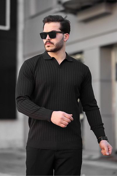 Miron Πόλο Μαύρο Πλεκτό Πουλόβερ - Κοτλέ 2442