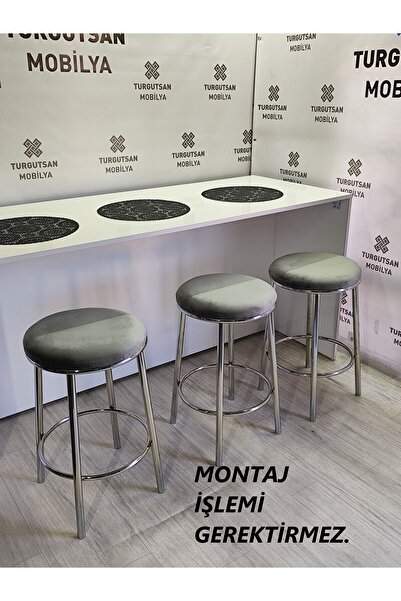 turgutsan mobilya Bar Taburesi Bar Sandalyesi 65 Cm Gri Kumaş