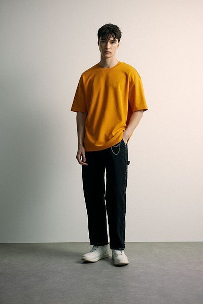 DeFacto Übergroßes, weites, kurzärmliges Basic-T-Shirt aus schlichtem, schwerem Stoff mit Rundhalsausschnitt X3926az24sp
