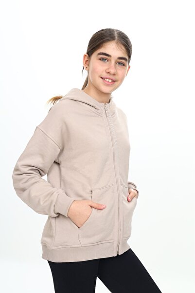 Toontoy Πλεκτή ζακέτα για κορίτσια με με κουκούλα ρίγες με φερμουάρ και λεπτομέρεια τσέπης - 3 κλωστές χωρίς σαρκόνι