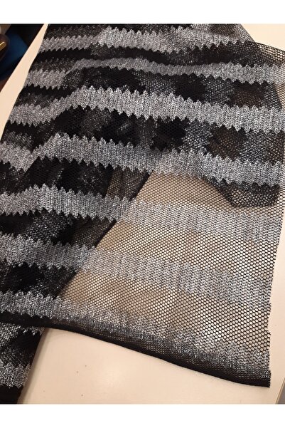 Safir Kumaş Gümüş Simli Desenli File Dantel 2.5 Metre