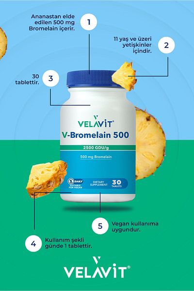 Velavit V-Bromelain 500 2500 Gdu/G 30 Tablets
