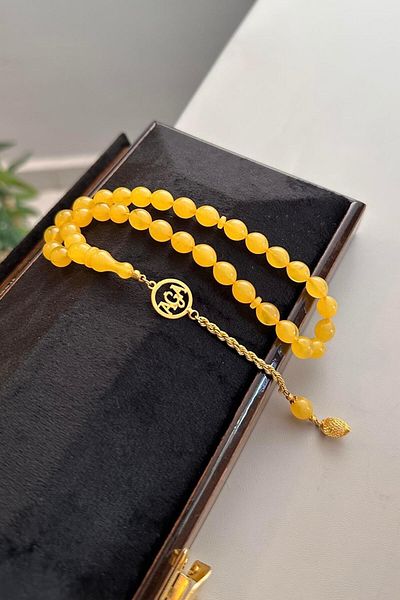 dergah tesbih Ağa Series Gold Design Ankle Length Fire-I Squeeze Amber Rosary