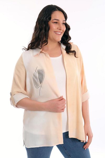 SERTUĞ Plus Size Orange Epaulettes Shirt Blouse Double Suit