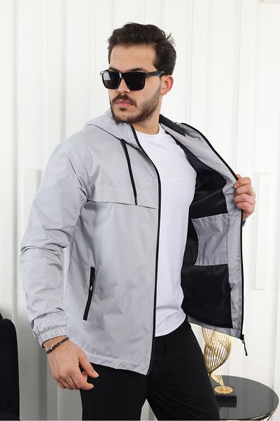 comstar Men's Waterproof Hooded Gray Raincoat with Pockets