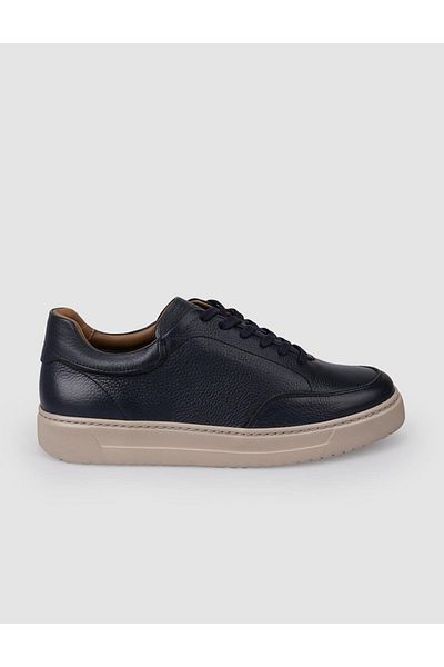 Cabani 100% Genuine Leather Laced Navy Blue Men's Sneakers