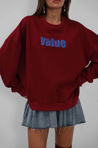 vuvutasarım Hanorac oversize pentru femei, cu decolteu rotund, imprimat cu detaliu la spate, sezon nou 24W19009