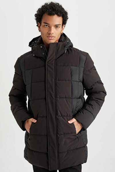 DeFacto Slim Fit Down Coat Parka με κουκούλα με επένδυση από ψεύτικη γούνα - με φερμουάρ και τσέπες U4360az23wn