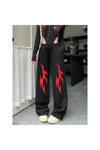 Touz Moda Pantaloni de sport unisex din țesătură groasă cu imprimeu gotic