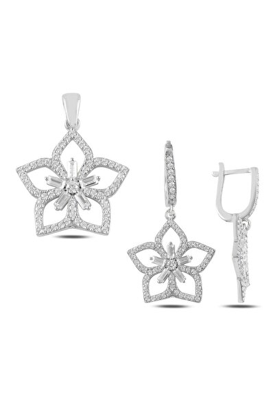 Inure Jewelry 925 Ayar Gümüş Çiçek Baget Zirkon Taşlı Set