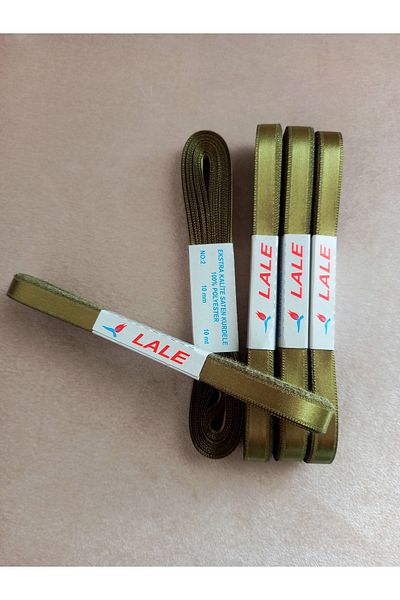 yörük tuhafiye 50 Meters Khaki Green Satin Ribbon - 1 cm Satin Ribbon (5 Balls)