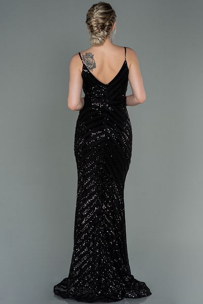 Abiyefon Black Long Sequined Rope Strap Fishnet Evening Dress Abu892