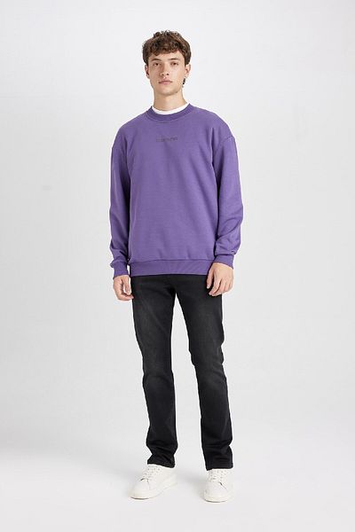 DeFacto Lila Boxy Fit Rundhalsausschnitt bedrucktes Sweatshirt V5306az24au