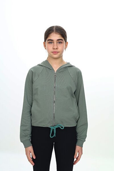 Toontoy Πλεκτή ζακέτα με με κουκούλα φερμουάρ για κορίτσια - Ρυθμιζόμενο κορδόνι μέσης & 2 κλωστές