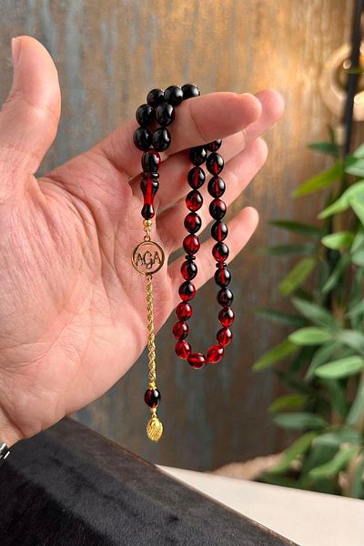 dergah tesbih Ağa Series Gold Design Ankle Length Fire-I Squeeze Amber Rosary