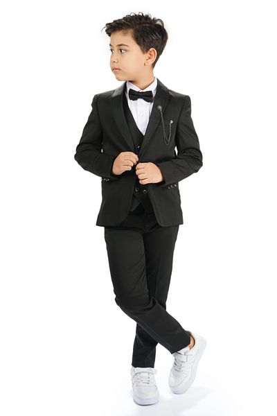 Merdia Costum de mire smoking pentru băieți - jachetă, pantaloni, vestă, cămăși, papion și lanț