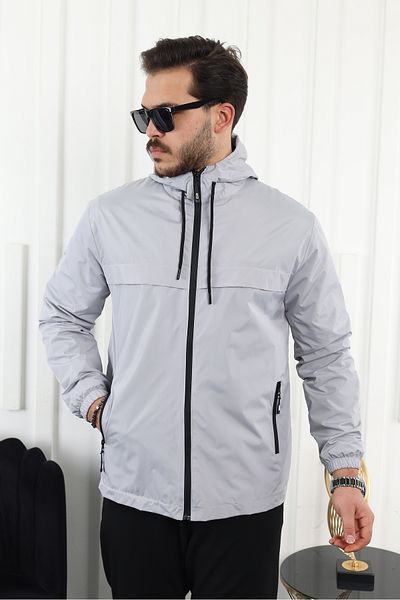 comstar Men's Waterproof Hooded Gray Raincoat with Pockets