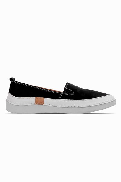 Lal Shoes & Bags Balerini de damă negri din piele naturală - detaliu din cauciuc