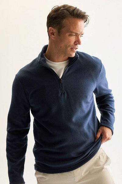 DeFacto Μπλε Navy Cold Proof Φούτερ Fleece Regular Fit - Stand Collar, Zippered Y3996azns