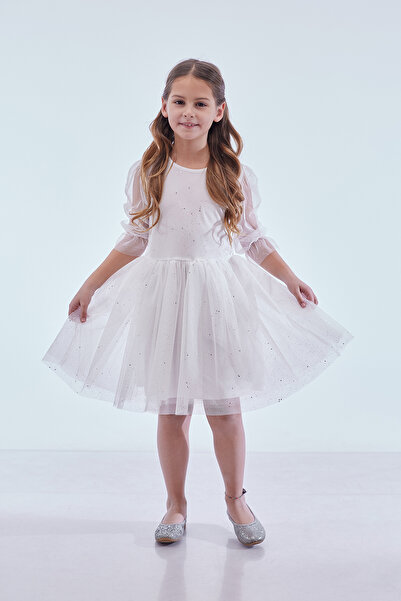 Ahengim Kids Kız Çocuk Yıldız Baskılı Trend Tül Elbise AK2246