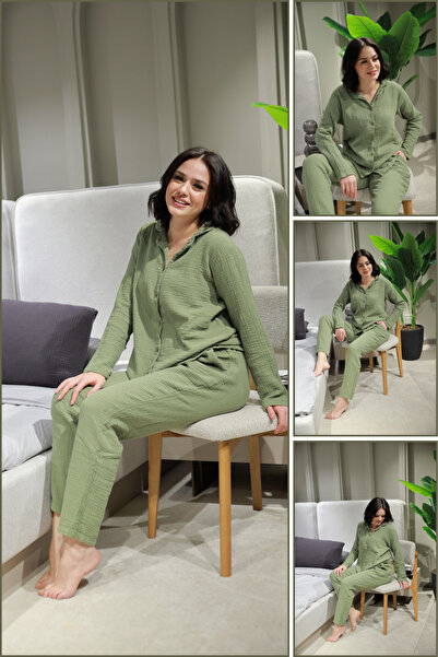 OTEXSA Natural Cotton Long Sleeve Muslin Women's Pajamas Set Gift for Lover