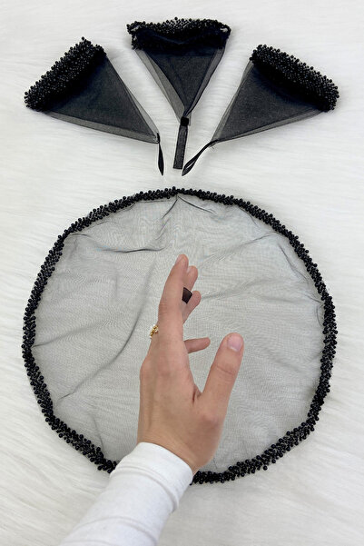 ZEYMERADE Siyah Gelin Damat Halay Mendili, Cam Boncuk Ve İncili, Kına Gecesi ...