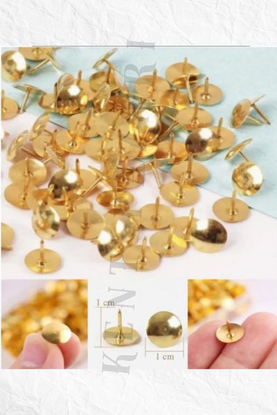 Kent Pazarı Gold Yellow Thumb Tacks with Rivets - Metal Nails 200 Pcs, 5 Pack Nickel Plated, for Home School Desk