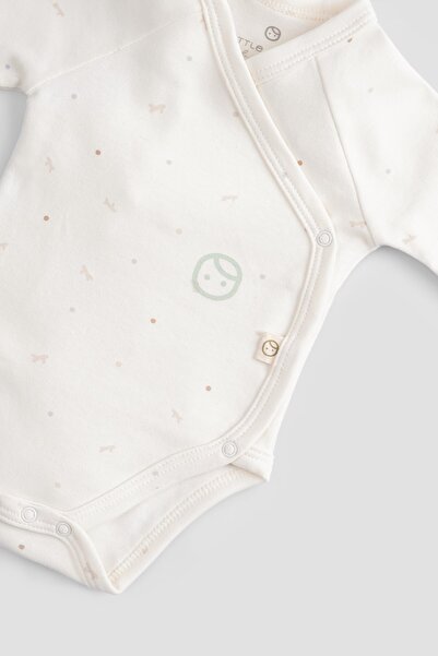 Little Gusto Organic Cotton Long Sleeve Double Breasted Bodysuit Twig Ecru