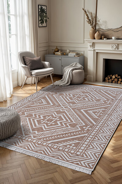 SARAZ HALI Macro Touch Series Bohemian Double Sided Woven Cotton Rug 1701 Beige