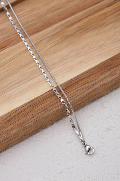 ESBAFLOR سوار سلسلة إيطالي وببغاء - مجموعة من قطعتين من الفولاذ، الحد الأدنى من التشويه، 17+4 سم