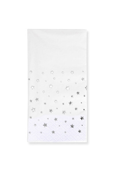 Story 40x40 cm Gümüş Varak Yıldızlar Desenli 16'lı Beyaz Renkli Kağıt Peçete